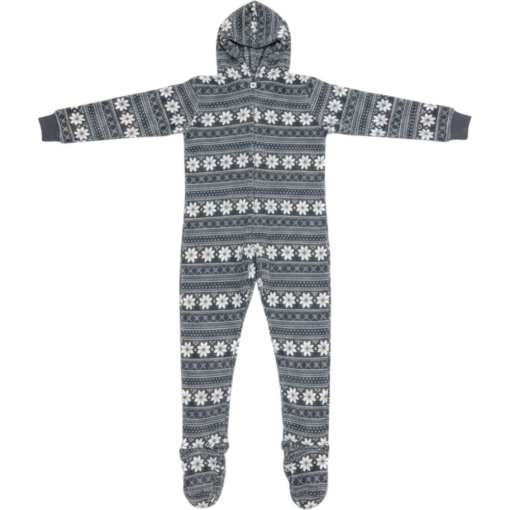 SleepytimePjs Footed Pajamas Womens M Grey Fleece Snowflake Cozy Hooded